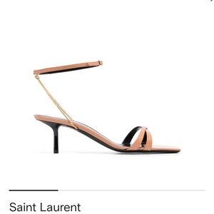 Saint Laurent Melody Chain Sandals Tan Leather Square Toe Heels